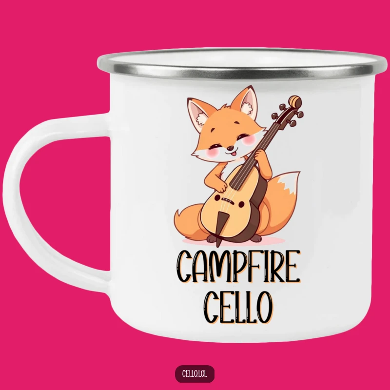 Funny Fox Cello Player Enamel Mug - Outdoor Music & Humorous Sips