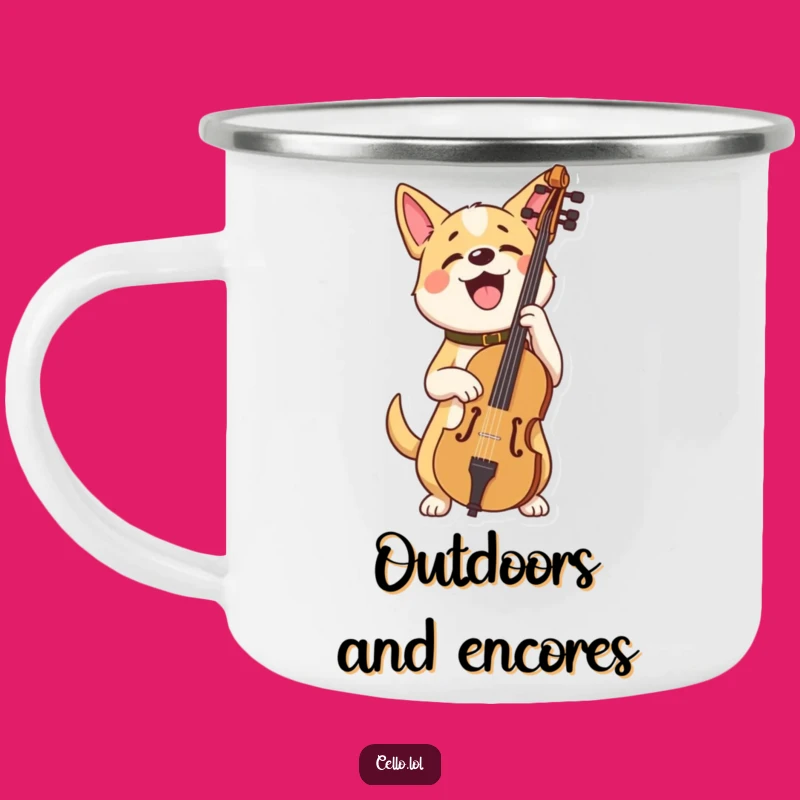 Rugged Funny Dog Cello Camp Mug: Adventure With Musical Pride Gift