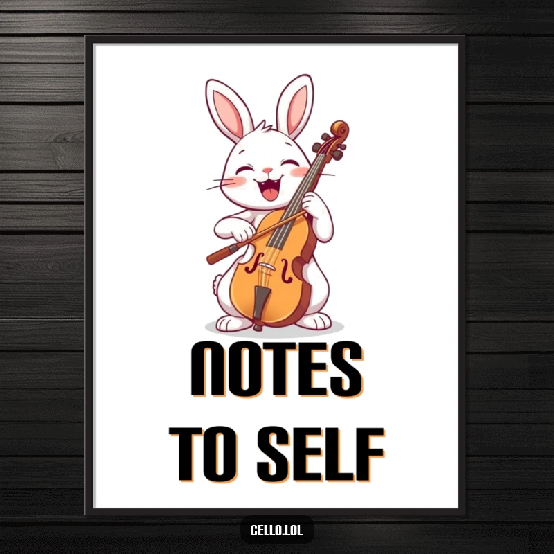 Funny rabbit playing cello with a wide smile, digital art print, musical wall art, joyful animal, instant download, perfect funny gift.