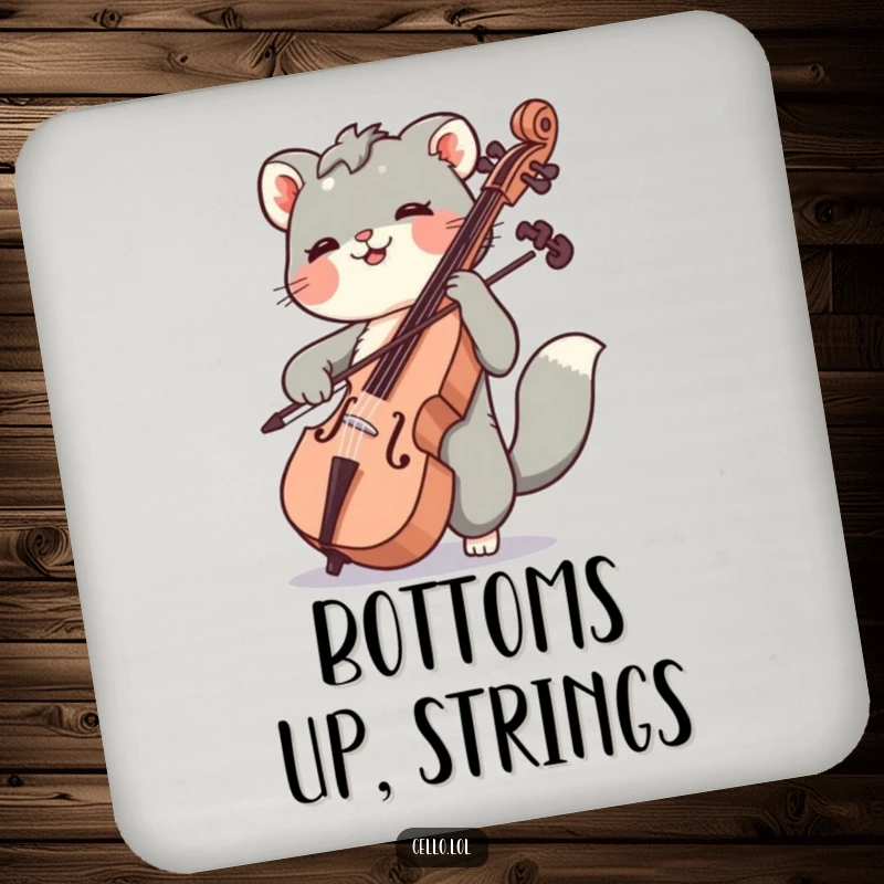 Funny drink coasters featuring an animal joyfully bowing cello strings, protecting surfaces with musical charm and humor.