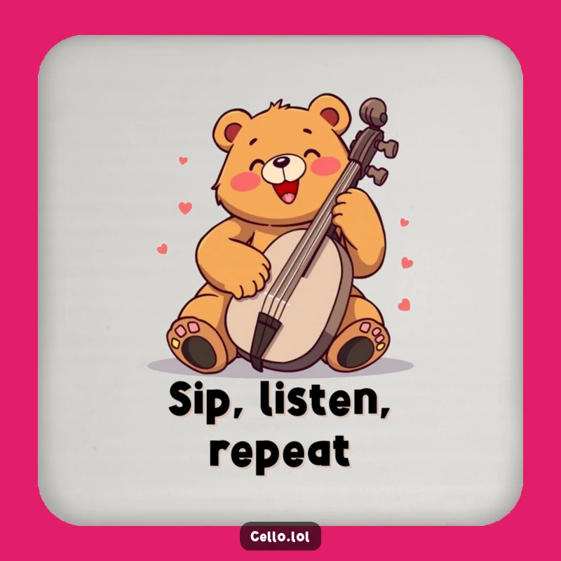 Funny Bear Cello Coaster Set: Protect Surfaces With Musical Fun Gift