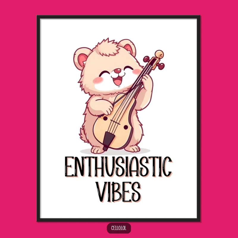Funny Cello Art Print - Fuzzy Creature's Enthusiastic Bowing Decor