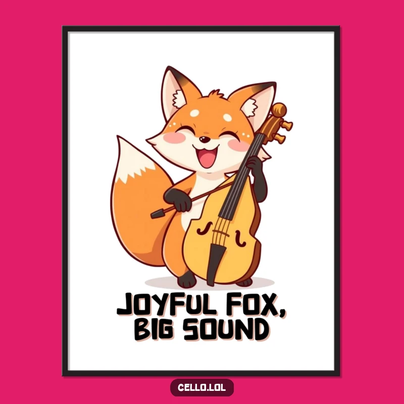 Funny Fox Cello Grin Poster: Joyful Musical Wall Art Gift