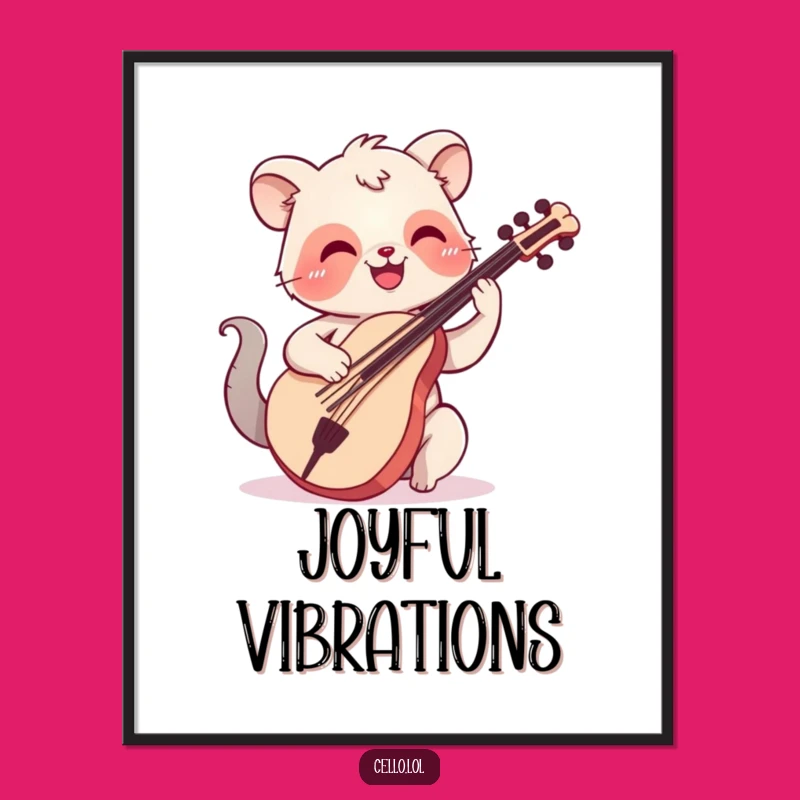 Funny Cello Art Print - Happy Animal Plucking, Joyful Wall Decor