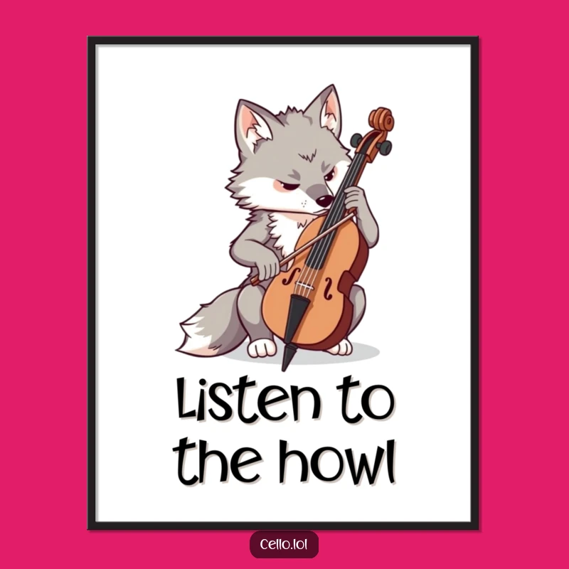 Funny Wolf Cello Poster - Add Intense Focus to Your Space with Musical Art