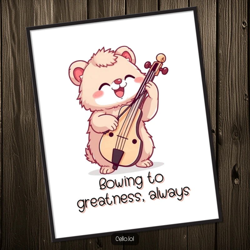 Funny Free Printable Wall Art: A fuzzy creature enthusiastically bowing a cello, adding energetic musical vibes to your decor.