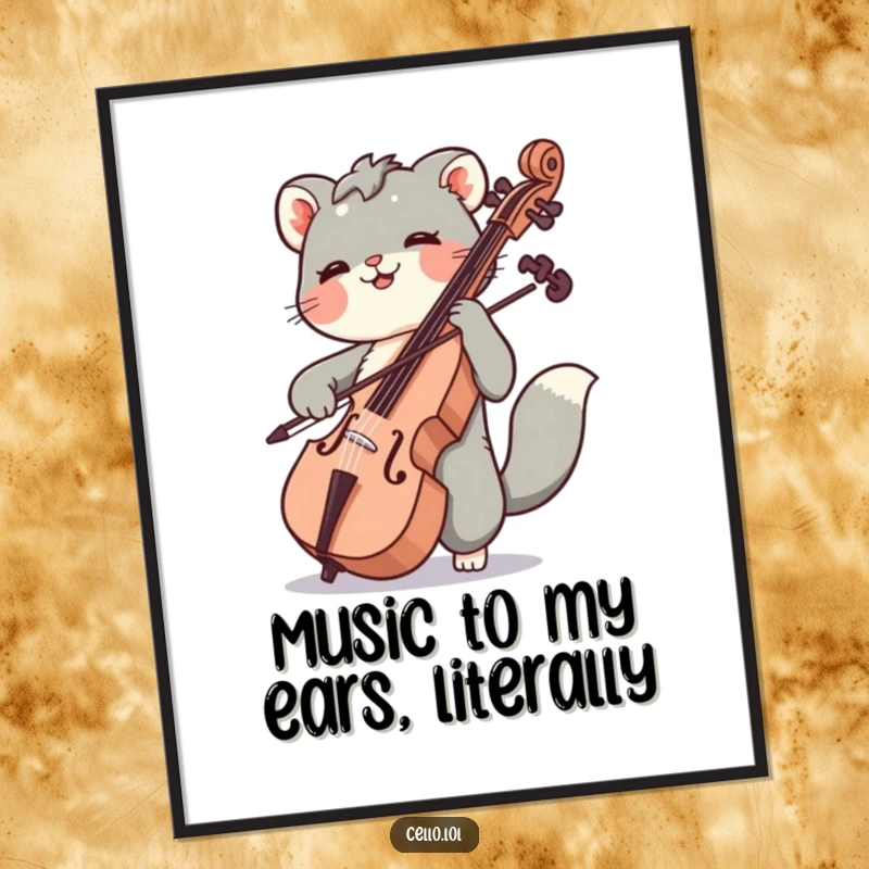 Funny Free Printable Wall Art: An animal joyfully moving its bow across cello strings, bringing musical energy to your decor.