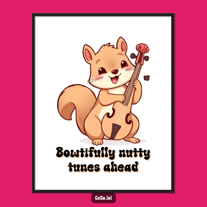 Free Printable Wall Art: Playful Squirrel Cello Bow, Downloadable Art for Whimsical Decor