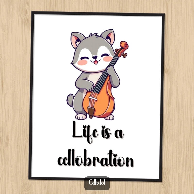 Funny Free Printable Wall Art: A cute animal with a cheerful expression playing a cello, adding musical charm to your decor.