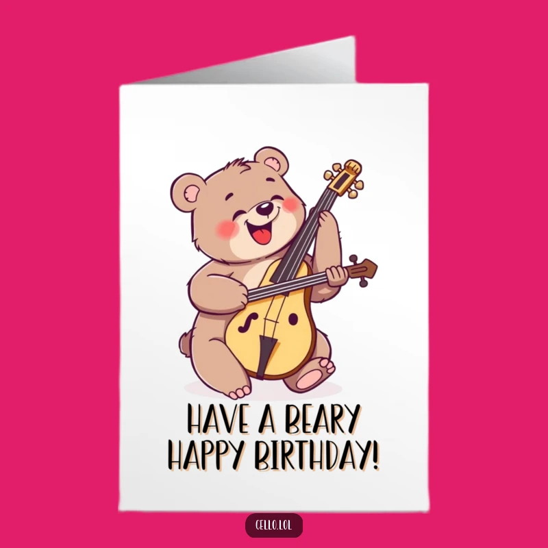 Free Printable Birthday Card: Energetic Bear Rocking the Cello, Downloadable Fun Gift