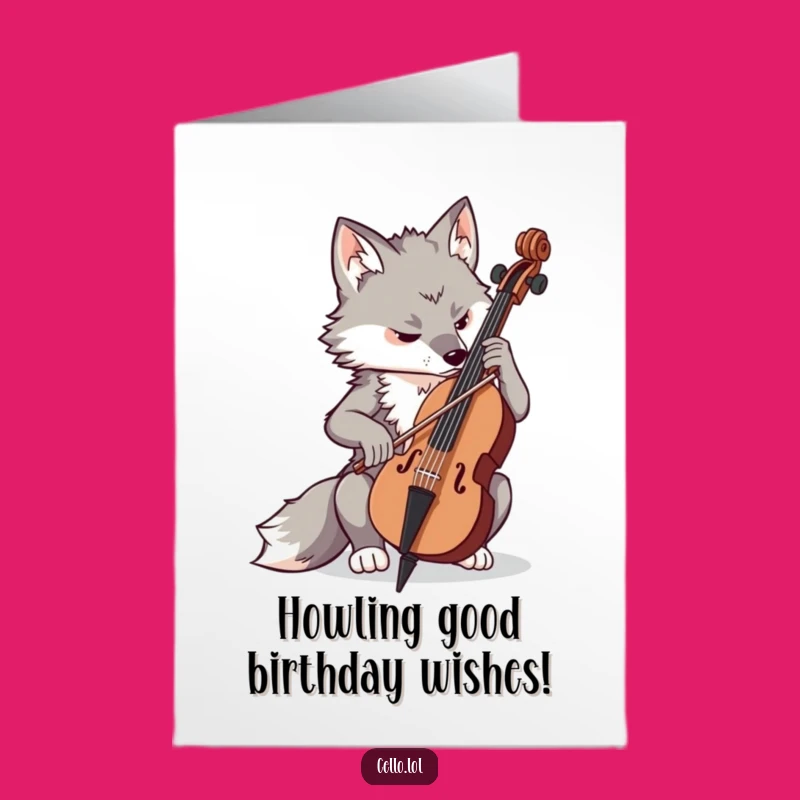 Free Printable Birthday Card: Focused Wolf Cello Master, Downloadable for Serious Fun