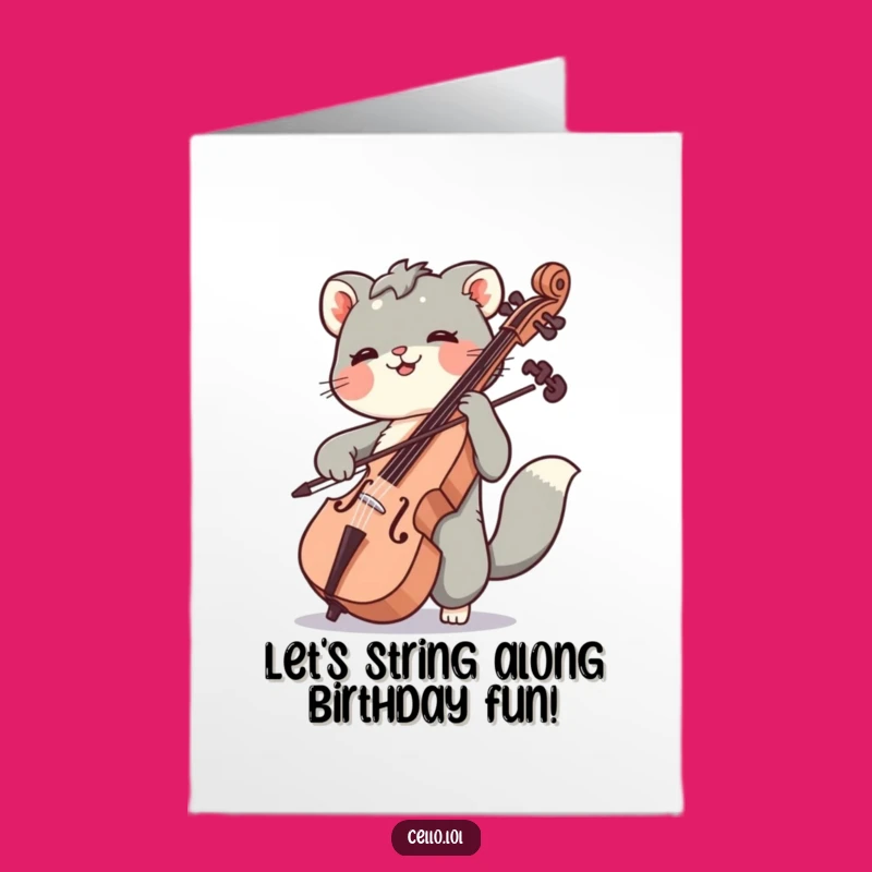 Free Printable Birthday Card: Joyful Cello Animal Bowing, Funny Downloadable Gift for Musicians