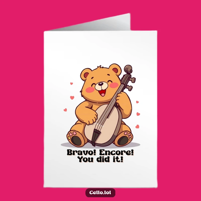 Free Printable Congrats Card: Enthusiastic Bear Cellist, Downloadable Celebration