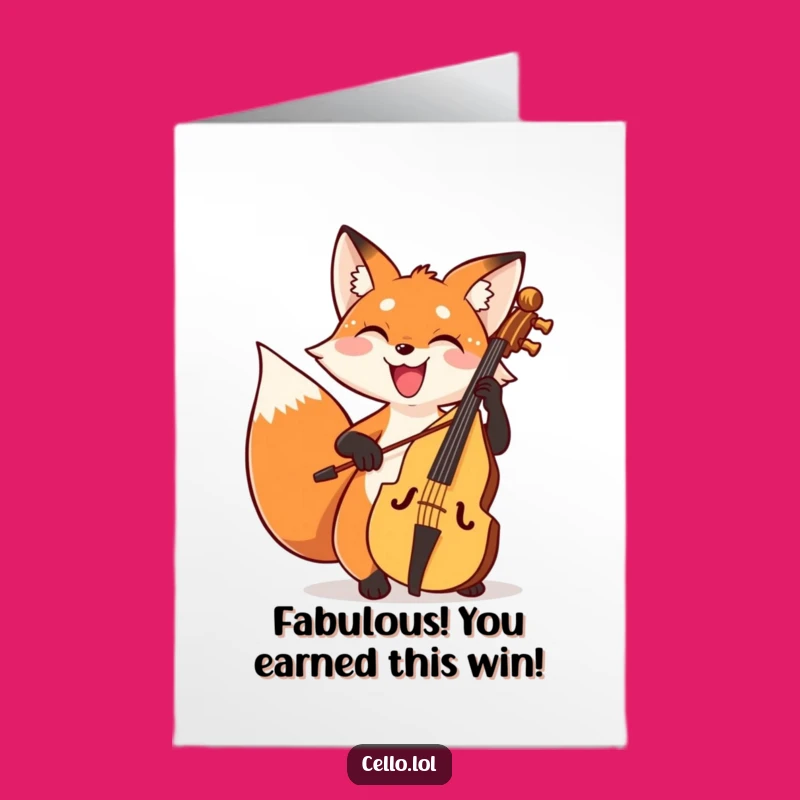Free Printable Congrats Card: Grinning Fox Cellist, Downloadable Joy