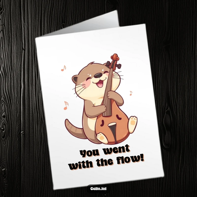 Funny Free Printable Congrats Card: A gleeful otter slides on a cello, celebrating an achievement.