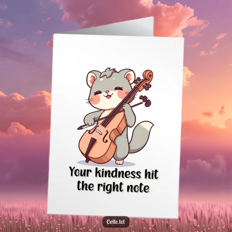 Funny Free Printable Thank You Card: An animal joyfully moving its bow across cello strings, a musical way to say thank you.