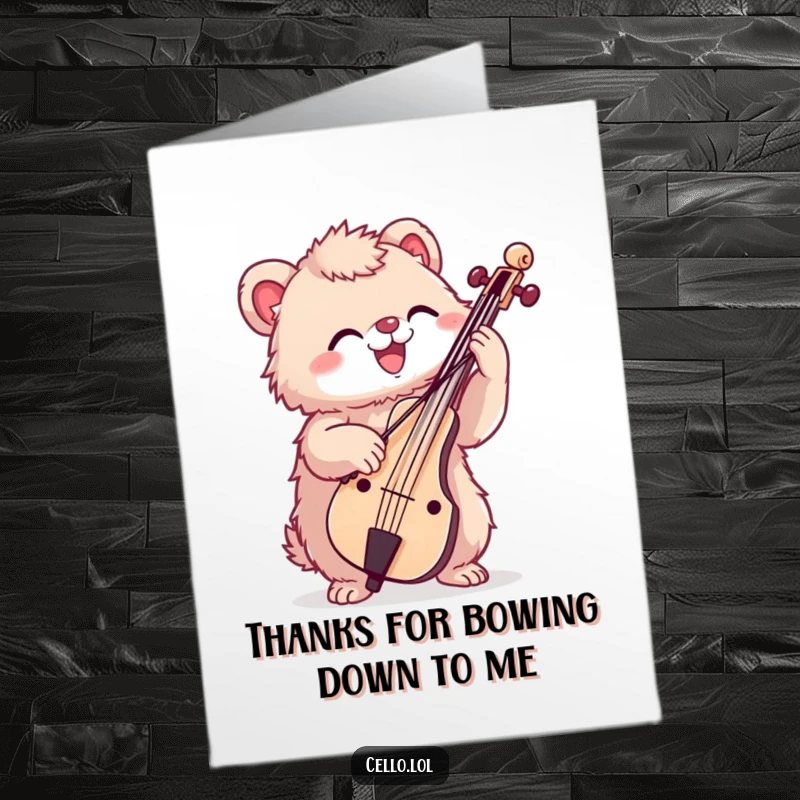 Funny Free Printable Thank You Card: A fuzzy creature enthusiastically bowing a cello, a lively way to say thank you.