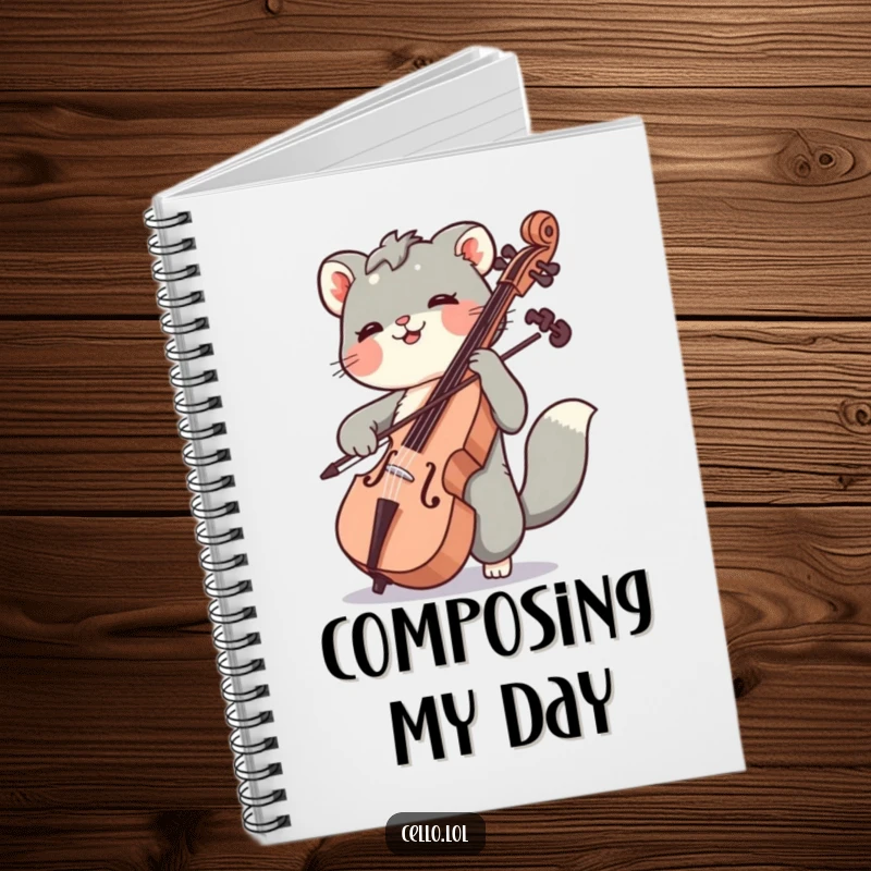Funny notebook with an animal joyfully bowing cello strings, perfect for writing music, notes, or journaling with a humorous touch.