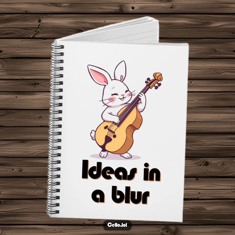 Funny rabbit notebook strumming cello with playful abandon, a charming and humorous journal for music lovers. Perfect funny gift.
