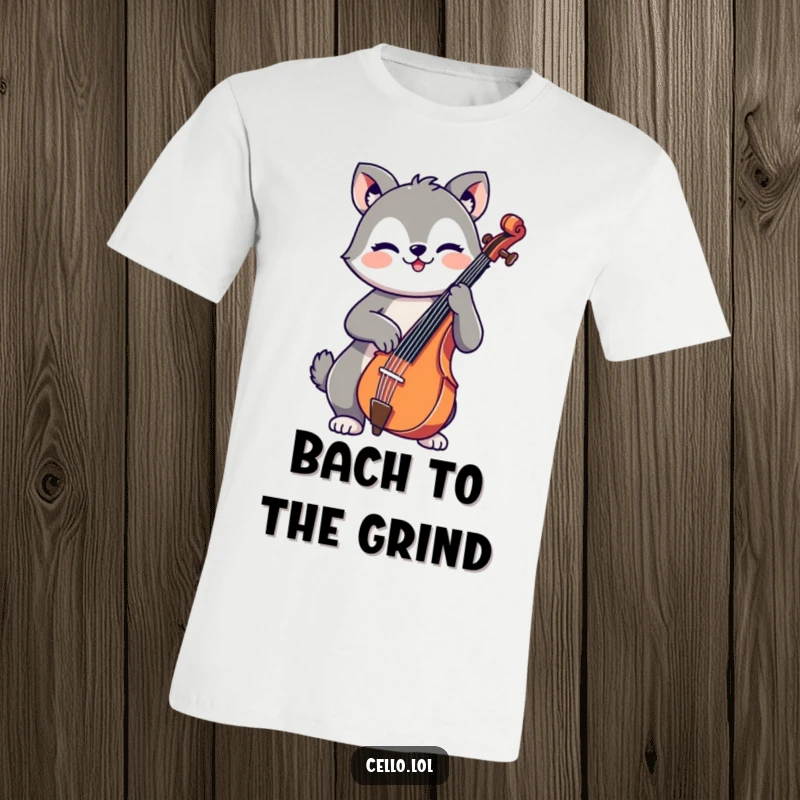 Funny T-shirt showcasing a cute, cheerful animal enthusiastically playing the cello with a happy expression, a must-have for music fans.